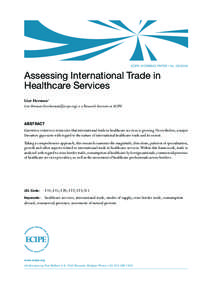 ECIPE Working Paper • No[removed]Assessing International Trade in Healthcare Services Lior Herman1 Lior Herman ([removed]) is a Research Associate at ECIPE