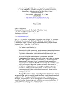 In re: U.S. Department of Health and Human Services, Office of the Secretary, Presidential Commission for the Study of Bioethical Issues, Request for Comments on Issues of Privacy and Access With Regard to Human Genome S