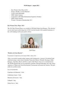 WOM Report - August[removed]Best Women Chess Player 2012 Project “Rumbo a la Gran Maestría”