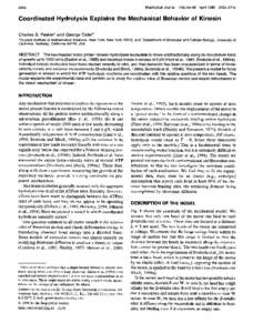 202s  Biophysical Journal Volume 68 April 1995 202s-21 1s Coordinated Hydrolysis Explains the Mechanical Behavior of Kinesin Charles S. Peskin* and George Ostert