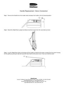 WaterRower Handle Replacement- Velcro Connection Step 1- Remove the Handle from the handle rests and place the handle in the full forward position Step 2- Stand the WaterRower upright and disconnect the bungee from the r