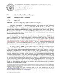 THE STATE EDUCATION DEPARTMENT/THE UNIVERSITY OF THE STATE OF NEW YORK/ALBANY, NYOffice for Prekindergarten through Grade 12 Education Child Nutrition Program Administration 89 Washington Avenue, Room 375 EBA, Alb