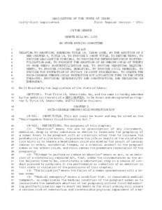 LEGISLATURE OF THE STATE OF IDAHO Sixty-first Legislature First Regular SessionIN THE SENATE SENATE BILL NOBY STATE AFFAIRS COMMITTEE