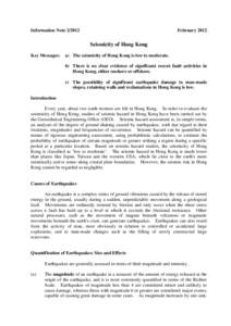 Information Note[removed]February 2012 Seismicity of Hong Kong Key Messages: