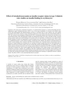 Effect of tetrahydrocurcumin on insulin receptor status in type 2 diabetic rats: studies on insulin binding to erythrocytes 63  Effect of tetrahydrocurcumin on insulin receptor status in type 2 diabetic rats: studies on 