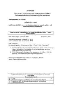 CADASTER CAse studies on the Development and Application of in-Silico Techniques for Environmental hazard and Risk assessment Grant agreement no.: [removed]Collaborative Project Sub-Priority ENV2007[removed]: In-silico tech