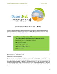 DESERTNET INTERNATIONAL NEWSLETTER[removed]December 2010 UROPEAN NETWORK FOR GLOBAL DESERTIFICATION RESEARCH www.european-desertnet.