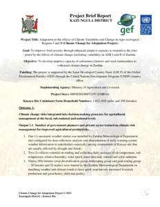 Project Brief Report KAZUNGULA DISTRICT Project Title: Adaptation to the effects of Climate Variability and Change in Agro-ecological Regions I and II (Climate Change for Adaptation Project) Goal: To improve food securit