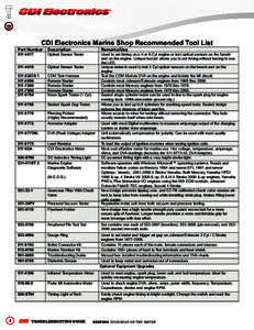 CDI Electronics Marine Shop Recommended Tool List  Part Number Description