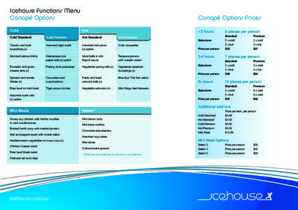 Icehouse Functions Menu Canapé Options Cold Cold Standard