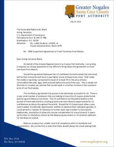 Page 1 of 2  The Honorable Rebecca M. Blank The US Department of Commerce April 12, 2012