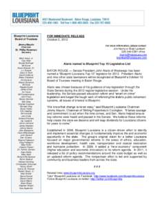 Blueprint Louisiana Board of Trustees FOR IMMEDIATE RELEASE October 2, 2012