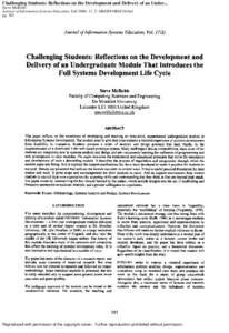 Challenging Students: Reflections on the Development and Delivery of an Under... Steve McRobb Journal of Information Systems Education; Fall 2006; 17, 3; ABI/INFORM Global pg[removed]Reproduced with permission of the copyr