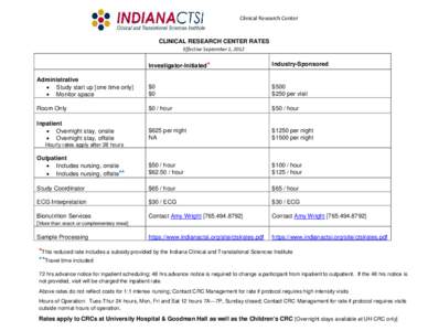 Clinical Research Center  CLINICAL RESEARCH CENTER RATES Effective September 1, 2012  Investigator-Initiated*