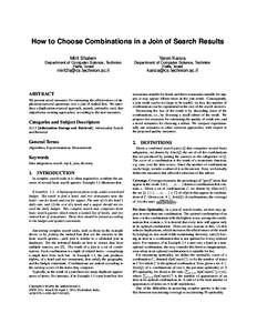 How to Choose Combinations in a Join of Search Results Mirit Shalem Yaron Kanza  Department of Computer Science, Technion