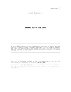 (Reprint No. 4)  South Australia MENTAL HEALTH ACT 1993