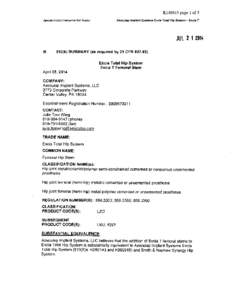 K140915 page 1 of 3 Special 510(k) Premarket Notification Aesculap Implant Systems Excia Total Hip System - Excia T  JUL[removed]