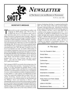 NEWSLETTER OF THE SOCIETY FOR THE HISTORY OF TECHNOLOGY No. 95, n.s., April 2002