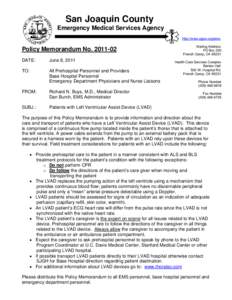 San Joaquin County Emergency Medical Services Agency http://www.sjgov.org/ems Policy Memorandum No[removed]DATE: