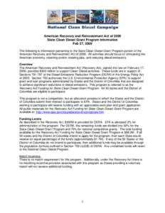 American Recovery and Reinvestment Act of 2009: State Clean Diesel Grant Program Information