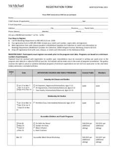 REGISTRATION FORM  WINTER/SPRING 2015 Please PRINT clearly and use ONE form per participant.