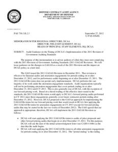 DEFENSE CONTRACT AUDIT AGENCY DEPARTMENT OF DEFENSE 8725 JOHN J. KINGMAN ROAD, SUITE 2135 FORT BELVOIR, VA[removed]IN REPLY REFER TO