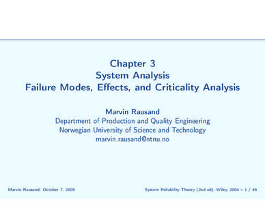 Chapter 3 System Analysis Failure Modes, Effects, and Criticality Analysis