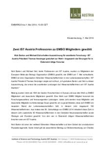    EMBARGO bis 7. Mai 2014, 10.00 CET Klosterneuburg, 7. Mai 2014