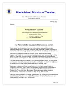 Rhode Island Division of Taxation State of Rhode Island and Providence Plantations Department of Revenue March 29, 2013 ADV