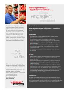 Wartungsmanager / -ingenieur / -techniker (m / w)  zuverlässig