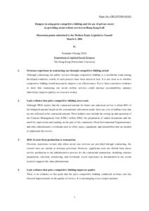 Paper No. CB[removed]Dangers in using price competitive bidding and the use of private sector in providing social welfare services in Hong Kong SAR Discussion points submitted to the Welfare Panel, Legislative Co