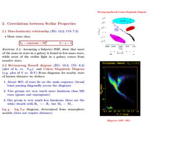 Hertzsprung-Russell (Colour-Magnitude) Diagram  2. Correlations between Stellar Properties 2.1 Mass-luminosity relationship (ZG: 12.2; CO: 7.3) • Most stars obey Ls = constant × Ms