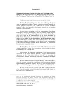 Resolution 67/1 Ulaanbaatar Declaration: Outcome of the High -level Asia-Pacific Policy Dialogue on the Implementation of the Almaty Programme of Action and other Development Gaps Faced by the Landlocked Developing Count