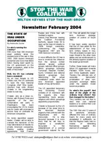 MILTON KEYNES STOP THE WAR! GROUP  Newsletter February 2004 THE STATE OF IRAQ UNDER OCCUPATION