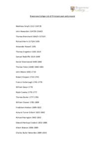Brasenose College List of Principals past and present  Matthew SmythJohn HawardenThomas BlanchardRichard Harris