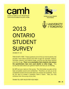 Institute for Social Research York University 2013 ONTARIO STUDENT