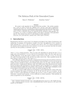 The Solution Path of the Generalized Lasso Ryan J. Tibshirani ∗  Jonathan Taylor