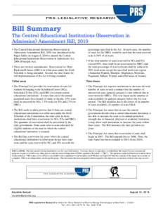 Microsoft Word - Bill Summary -- Central Edu Institution Amendment Bill[removed]Final.doc