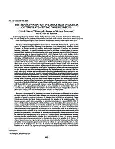 The Auk 121(3):695–706, 2004  PATTERNS OF VARIATION IN CLUTCH SIZES IN A GUILD OF TEMPERATE-NESTING DABBLING DUCKS G L. K,1,4 R
 E. R 
,2 G