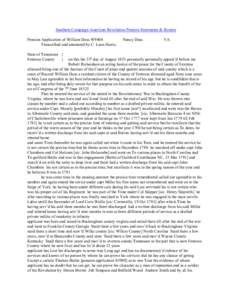 Southern Campaign American Revolution Pension Statements & Rosters Pension Application of William Doss W9404 Transcribed and annotated by C. Leon Harris. State of Tennessee } Fentress County }