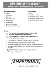 SP5 Signal Processor Phase shift & Metal Loss Corrector Handbook Contents: •  Safety