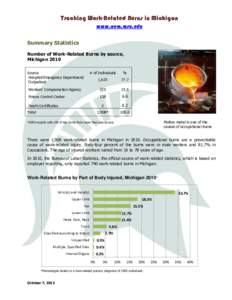 Tracking Work-Related Burns in Michigan www.oem.msu.edu Summary Statistics Number of Work-Related Burns by source, Michigan 2010 Source