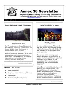 Annex 36 Newsletter I Improving the Learning & Teaching Environment International Energy Agency - Energy Conservation /Buildings and Community Systems (ECBCS)