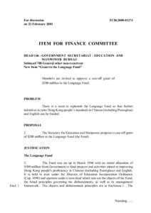 For discussion on 23 February 2001 FCR[removed]ITEM FOR FINANCE COMMITTEE