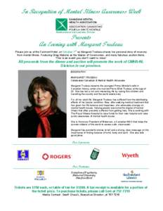 In Recognition of Mental Illness Awareness Week   Newfoundland and Labrador Division Presents An Evening with Margaret Trudeau