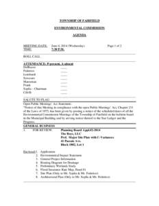 TOWNSHIP OF FAIRFIELD ENVIRONMENTAL COMMISSION AGENDA MEETING DATE: June 4, 2014 (Wednesday) Page 1 of 2