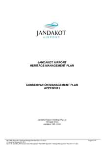 JANDAKOT AIRPORT HERITAGE MANAGEMENT PLAN CONSERVATION MANAGEMENT PLAN APPENDIX I