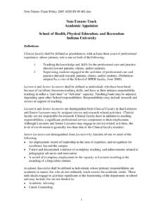 Non-Tenure-Track Policy 2005 ADD IN[removed]doc  Non-Tenure-Track Academic Appointee School of Health, Physical Education, and Recreation Indiana University