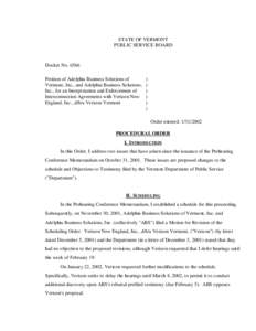 STATE OF VERMONT PUBLIC SERVICE BOARD Docket No[removed]Petition of Adelphia Business Solutions of Vermont, Inc., and Adelphia Business Solutions,