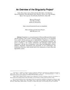 Microsoft Research / Microsoft operating systems / Concurrent computing / Singularity / Process / Bartok / Thread / Kernel / Scheduling / Computer architecture / Computing / Microsoft